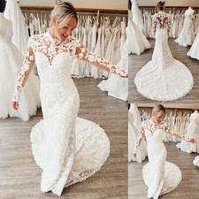 Bohemian Mermaid Long Sleeves Wedding Dresses Sweep Train Lace Appliques Dress