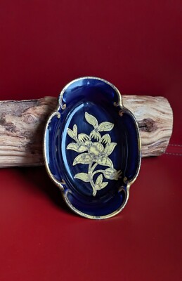 Vintage JLMENAU Graf von Henneberg Echt Kobalt Blue Gold Floral Trinket Dish 
