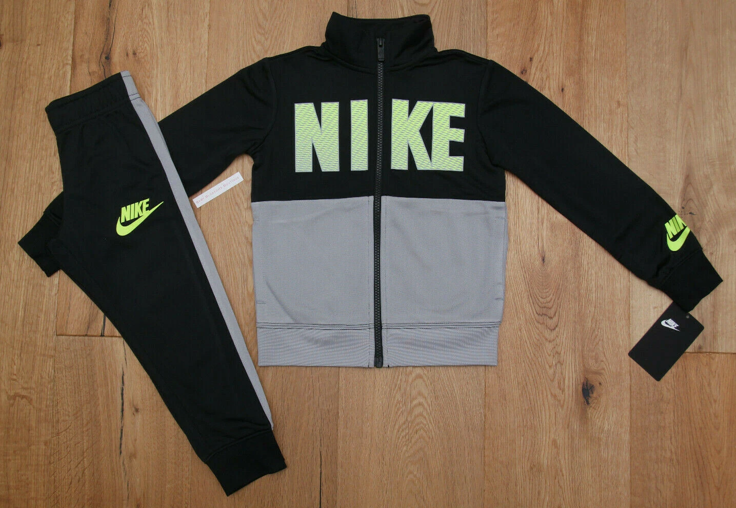 Nike Boy 2 Piece Jogging Set ~ Tracksuit ~ Black, Gray & Volt ~