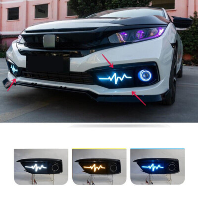 For Honda Civic 2019-2021 Gloss Black Led DRL Day Running Light Tri-Color 2pcs