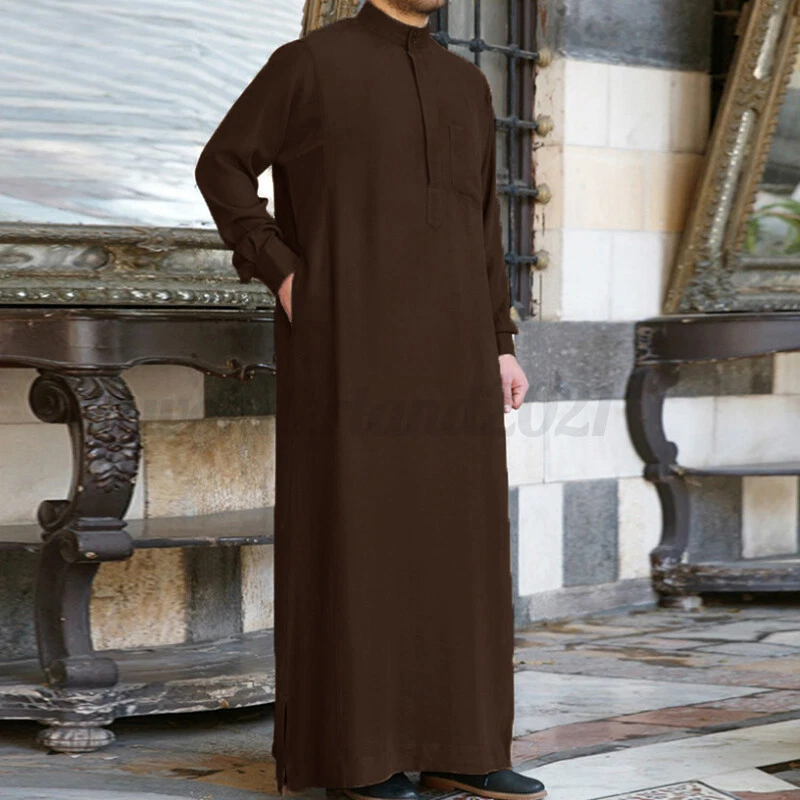 Abito uomo musulmano Abaya abiti islamici tunica abito maniche lunghe camicie maxi  - Immagine 4 di 4