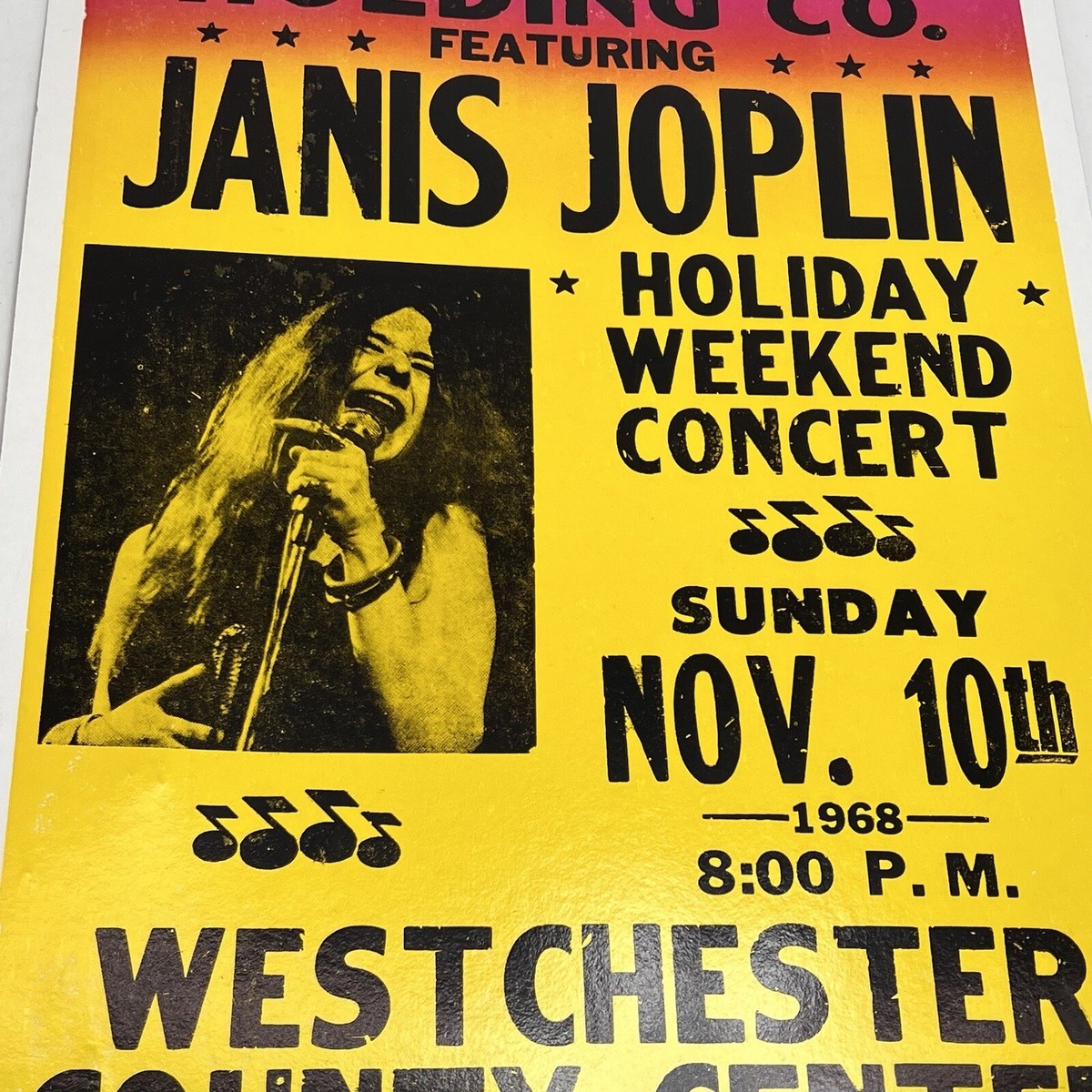Janis Joplin Concert Poster 1968 White Plains NY Big Brother HATCH
