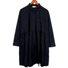 NWT Everlane The Field Long Sleeve Knee Length Collared Dress Black Women XS