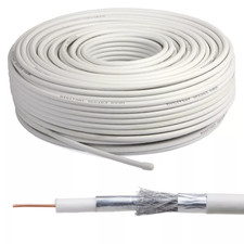 Image of BLACK WHITE RG6 SATELLITE FREESAT DIGITAL TV AERIAL COAX CABLE COAXIAL 100 METRE