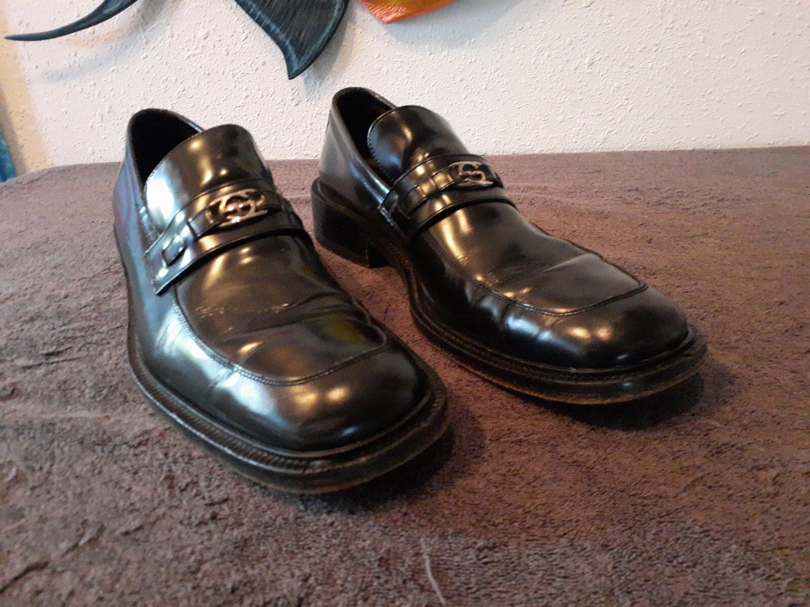 CHAUSSURES MOCASSINS HOMME GUCCI CUIR NOIR logo CHAUSSURES MARQUÉES TAILLE 41 E 110 1499