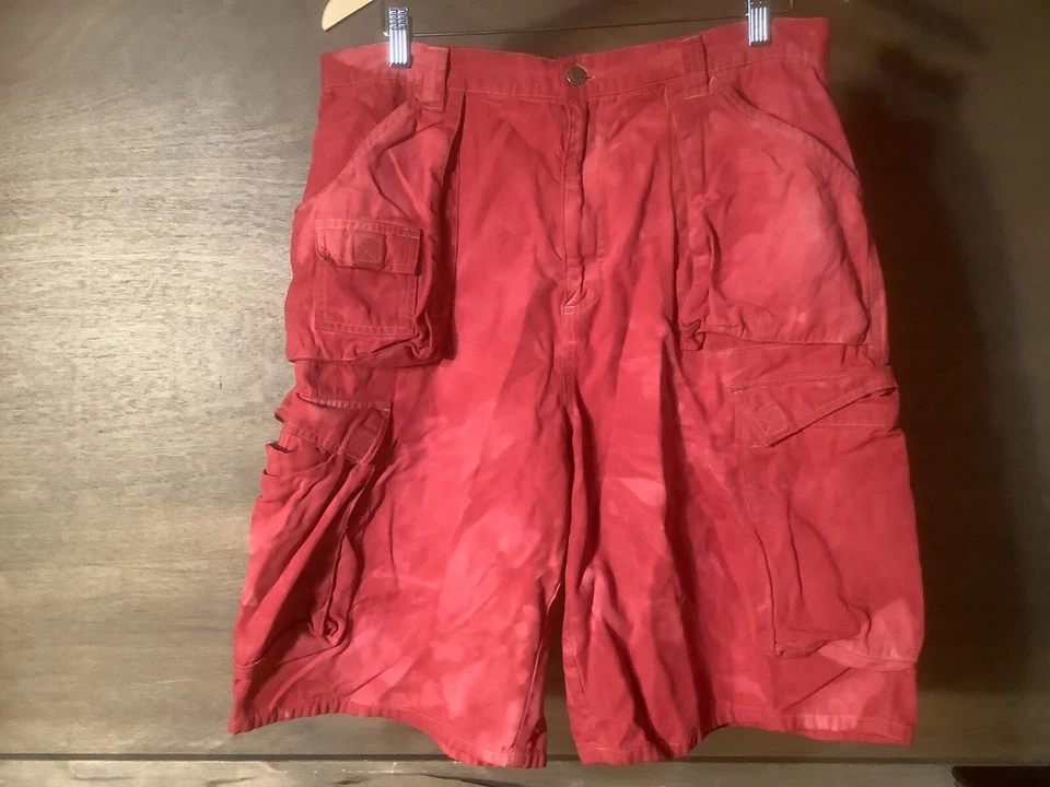 Pantalones Cortos Arizona Jeans Co Para Hombres TEÑIDOS DE ROJO Carga 6 Bolsillos Cierre de Cremallera Talla 36 Foto 3 de 4