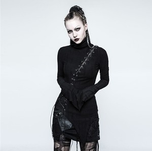 PUNK-RAVE-Women-Gothic-new-Stand-Collar-T-Shirt-Black-visual-kei-Rock-Top-Blouse