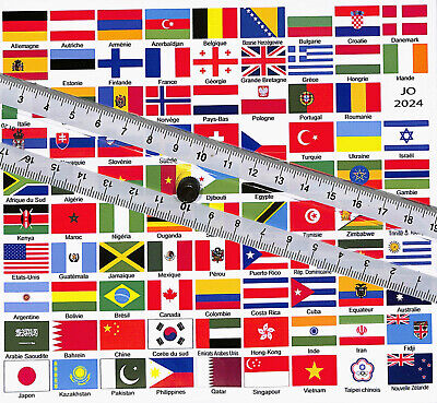89 petits stickers pays drapeau et nom délégations participantes 2024
