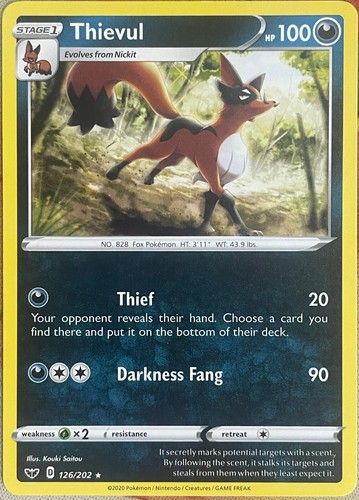 Thievul Rare - 126/202 - Sword & Shield Base Pokemon 2020