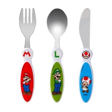 Super Mario Children's Kids 3pcs Cutlery Set - Knife, Fork and Spoon, Reusable