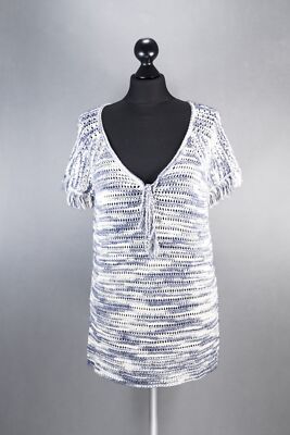 Massimo Dutti Damen Strick-Shirt S blau weiß gestreift V-Neck