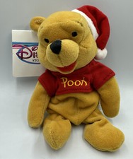 Disney Christmas Santa Pooh 8" Disney Bean Bag Plush. New