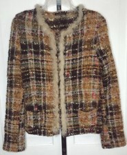 MARIANO RUBINACCI Womens Jacket Size 46 Large Brown Multi Vtg Wool Blend Fur