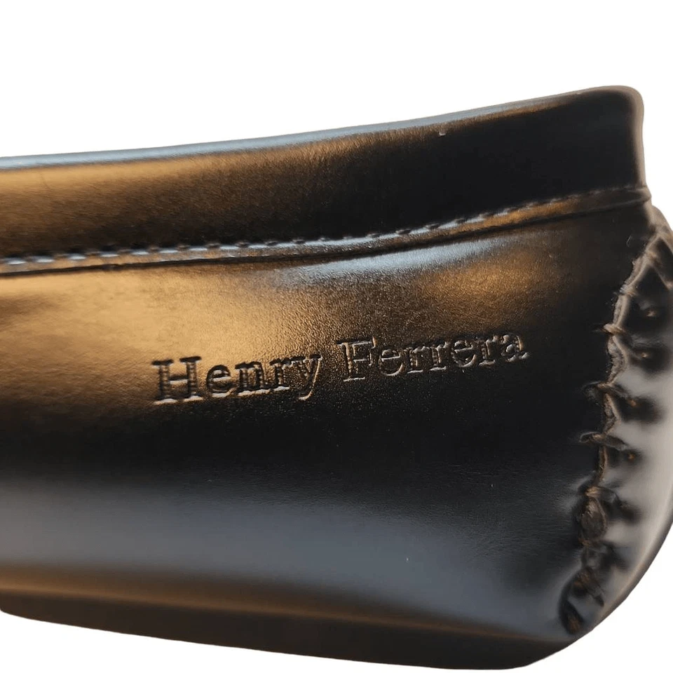 Henry Ferrera 黑色乐福鞋男式 11 码人造皮革鞋面 EC 侧面拼字 — 第 3/4 张图片
