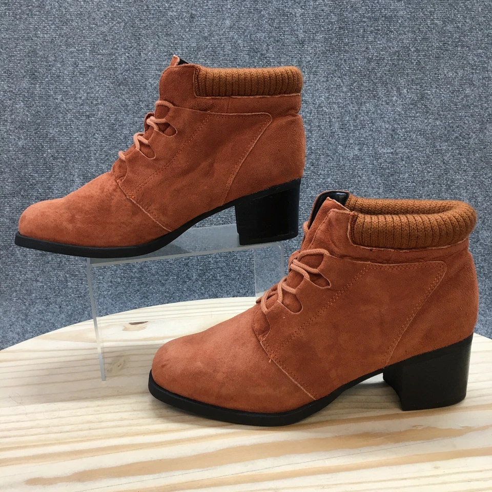 Valley Lane Botas Mujer 10 M Con Cordones Tejido Puño Desierto Botín Marrón Gamuza Tacones Foto 2 de 4