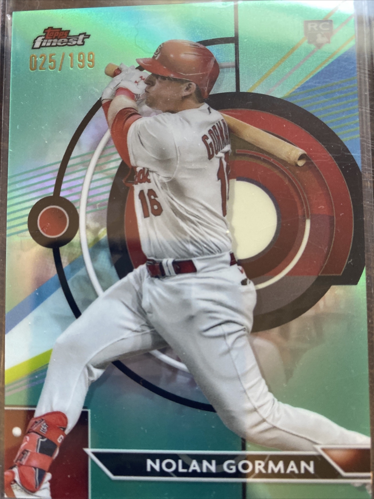 2023 Topps Finest - Aqua Refractor #92 Nolan Gorman 25/199