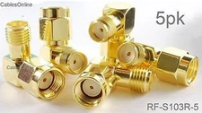 5-PACK RP-SMA Male to SMA Female Right Angle 90-Degree Gold Plated Adapter