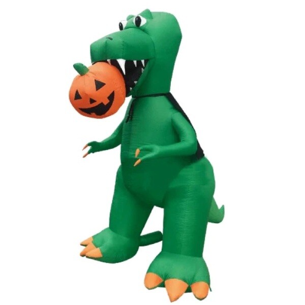 7ft Air Blown Inflatable Halloween T-Rex Biting Pumpkin Jack-O-Lantern ...