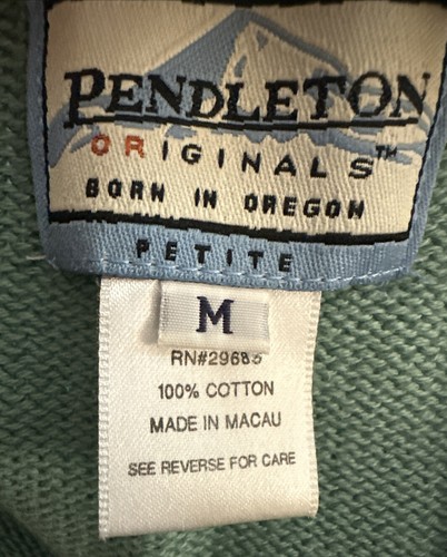 Pendelton Originals Cardigan Women Size Medium Petite Sea Foam Green Beaded - Picture 6 of 6