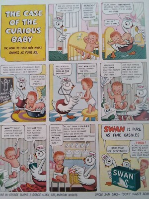 #ad #ad Swan Soap Print Ad Original Vtg 1945 Curious Baby Campbell Soup $26.35
