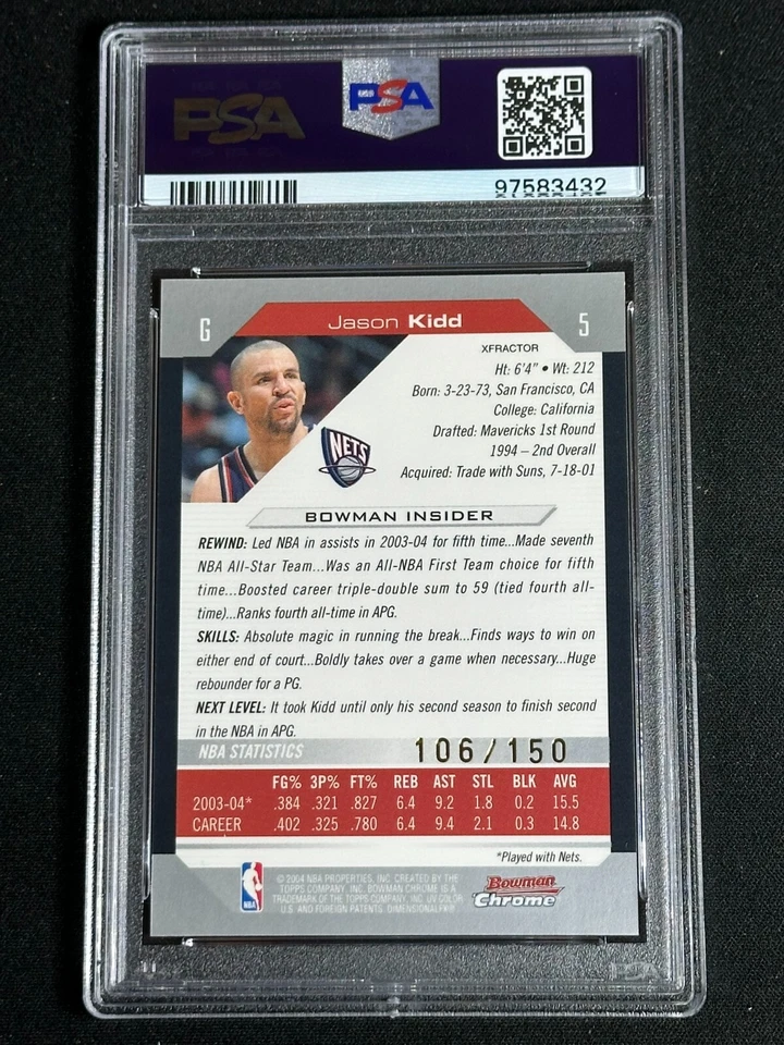 Bowman Chrome X-Fractor Jason Kidd #5 2004 PSA 10 gemas como nuevo patio SP/150 POP 1 Foto 2 de 2