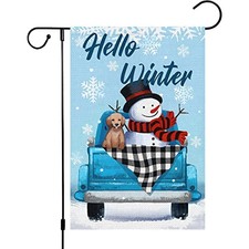 Hello Winter Garden Flag 12x18 Double Sided, Burlap Small 12x18 Inch Blue