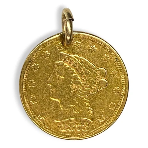 1873 Liberty Head $2.50 Gold Coin Pendant Genuine U.S. Gold Quarter Eagle 4.1g