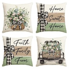 Home Sweet Home Farmhouse Eucalyptus Leaves Throw 20" x 20" Pack of 4 Green