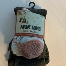MUK LUKS Fleece Lined Leggings  Cozy Sock Set NWT Gray /Pink M-L