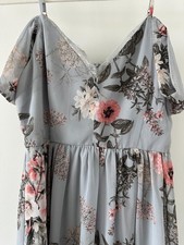Lulus Pale Blue Mini Floral Print Dress Women's Medium Chiffon Off Shoulder