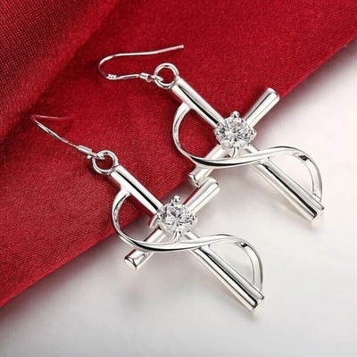 2Ct Round Lab Created Diamond WomenDrop & Dangle Cross Earring 14K Gold Plated