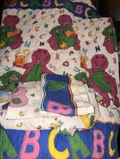 Vintage 1993 Barney Baby Bop ABC Twin Bedding Set Comforter Sheets Pillowcase