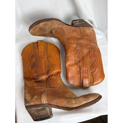 Circle S Vintage Mens Tan Leather Cowboy Boots Woven Detail Brazil 24053 10.5 D