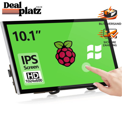 Touchscreen Monitor 10,1 Zoll 1024x600 HDMI IPS Bildschirm für Raspberry Pi 5 4