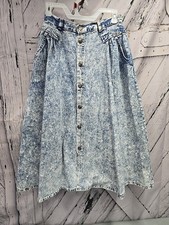 VNTG Cherokee Acid Wash Denim Skirt W 26 Button Front High Waist Smokey Read