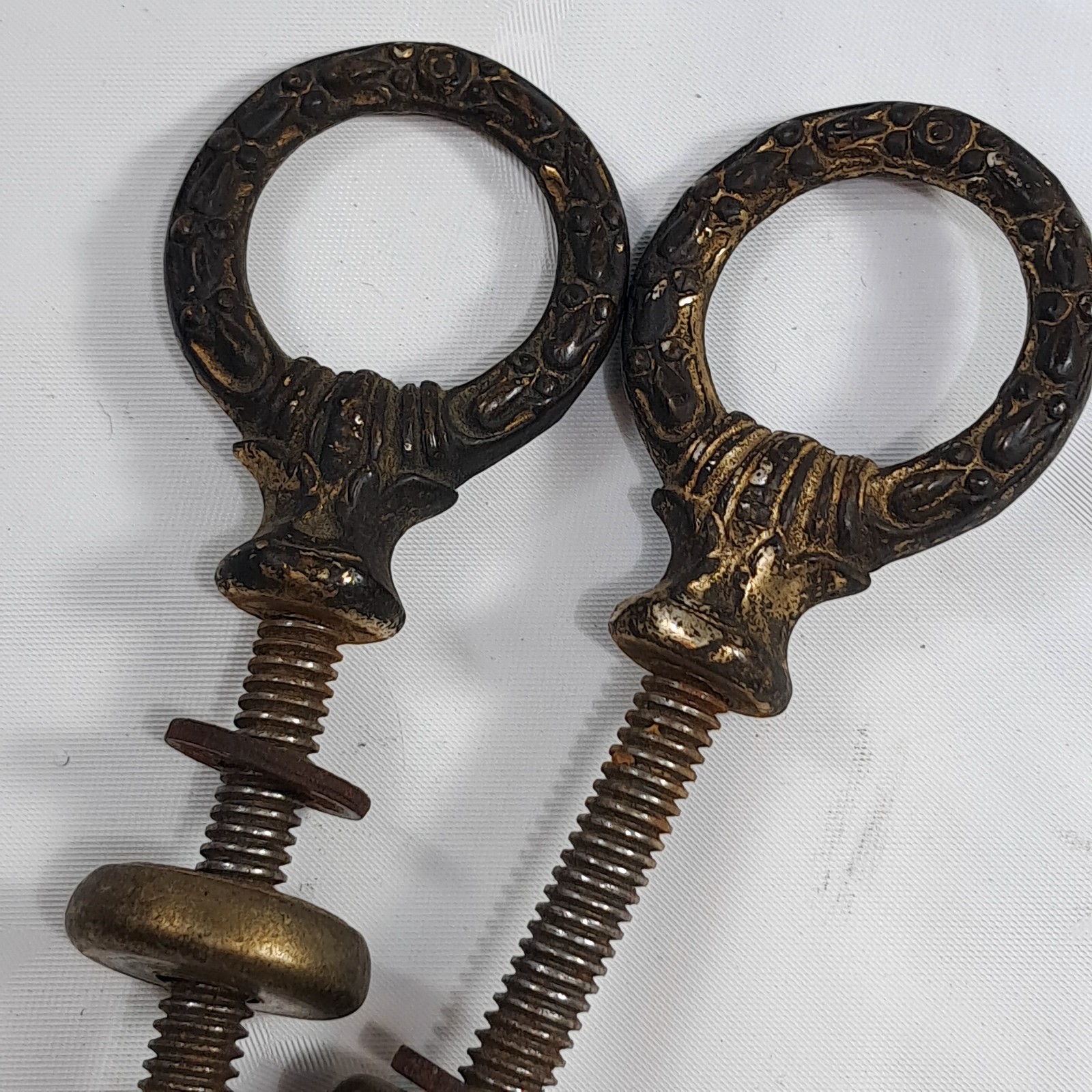 Victorian style Ornate Brass & Steel Cheval Mirror Mount Set Bolts Screws wreath