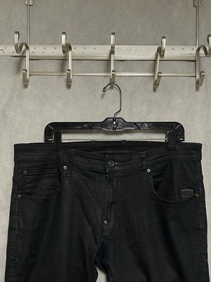 G-Star Raw Jeans Men's 36X33 Black Waxed Coated Denim Revend Super Slim Straight