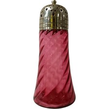 Vintage Silver Plate Cranberry Glass Salt Shaker With Pierced Lid Proloved