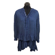 Free People Crochet Lace Tiered Ruffle Mini Dress Indigo Blue S NEW WITH FLAW