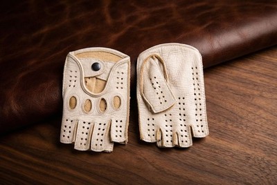 Women s Fingerless Driving Gloves   Beige Deerskin Leather, Handcrafted