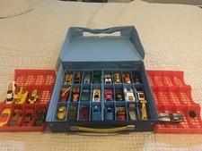Vintage 1978 Matchbox Carry Case Blue Vinyl with 32 Hot Wheels Matchbox Cars Lot
