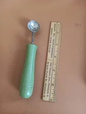 Vintage Melon Baller Scoop Green Wooden Handle 5.5” Primitive Farmhouse