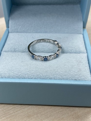 Bague de mariage 0,75 ct marquise cultivée en laboratoire et diamant rond taille brillant or 14 carats - Photo 3 sur 13
