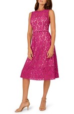 NWT 159 Adrianna Papell Belted Sleeveless Lace Midi Dress Orchid 10