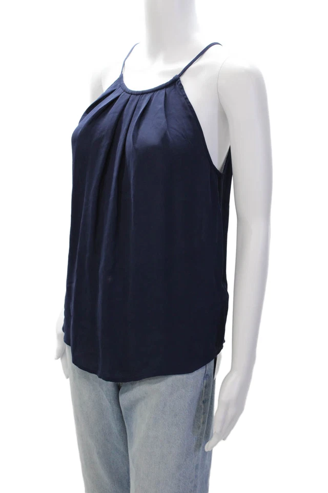 Camiseta sin mangas Joie para mujer con correa de espagueti de seda azul marino talla mediana Foto 2 de 4