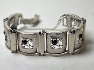 STERLING SILVER BRACELET SIGNED DIDAE STONES 925 7 INCH 1.2 OZT NR