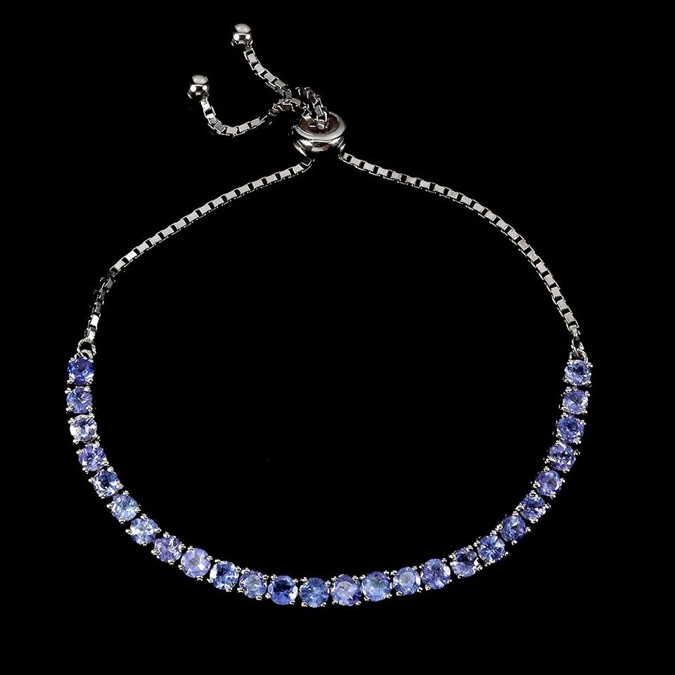 925 Sterling Silver Bracelet Round Tanzanite 3mm Natural Gemstone Jewelry 8in Foto 2 de 4