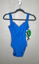 NWT Longitude Women  s Retro One Piece Swimsuit Scalloped Top Blue Tagged Sz 8