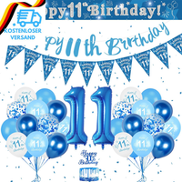 Luftballon 11. Geburtstag Blau, 11. Geburtstagsdeko Jungen, Happy Birthday Girla