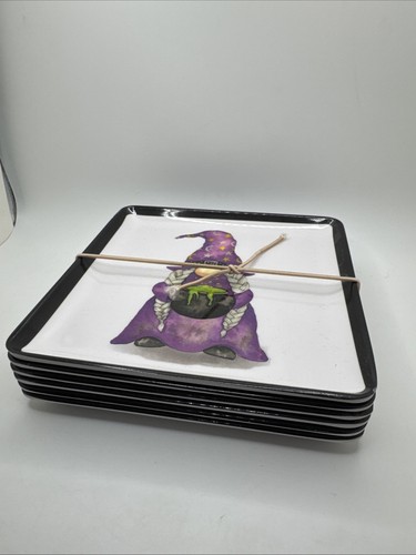 6 Piece Halloween Plates Square 6x6" Witch 100% Melamine